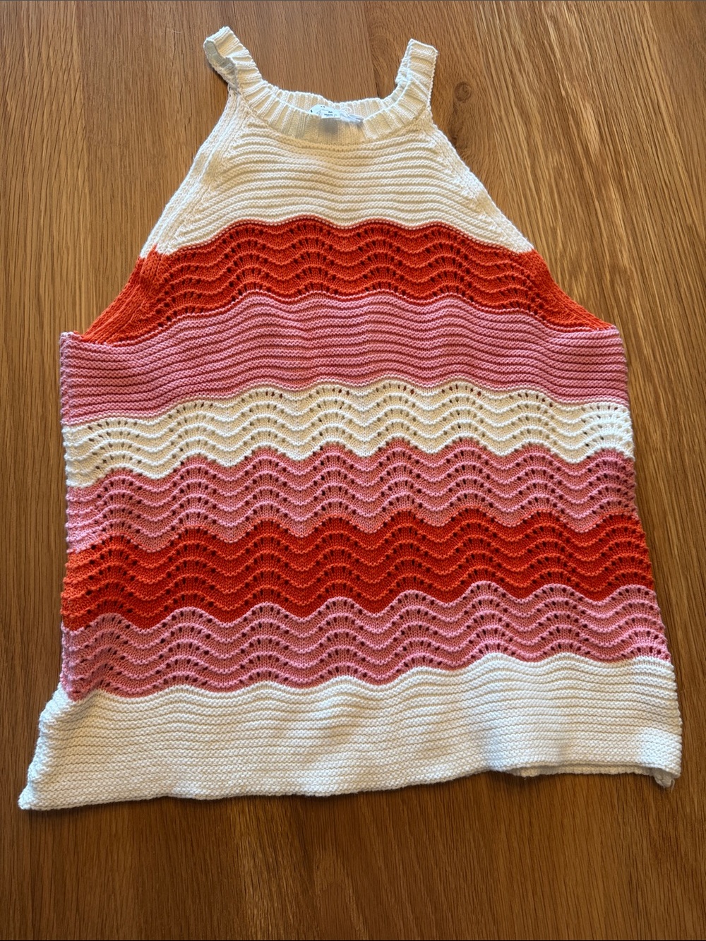 THML Wave-Stripe Knit Tank Top — White, Red & Pink